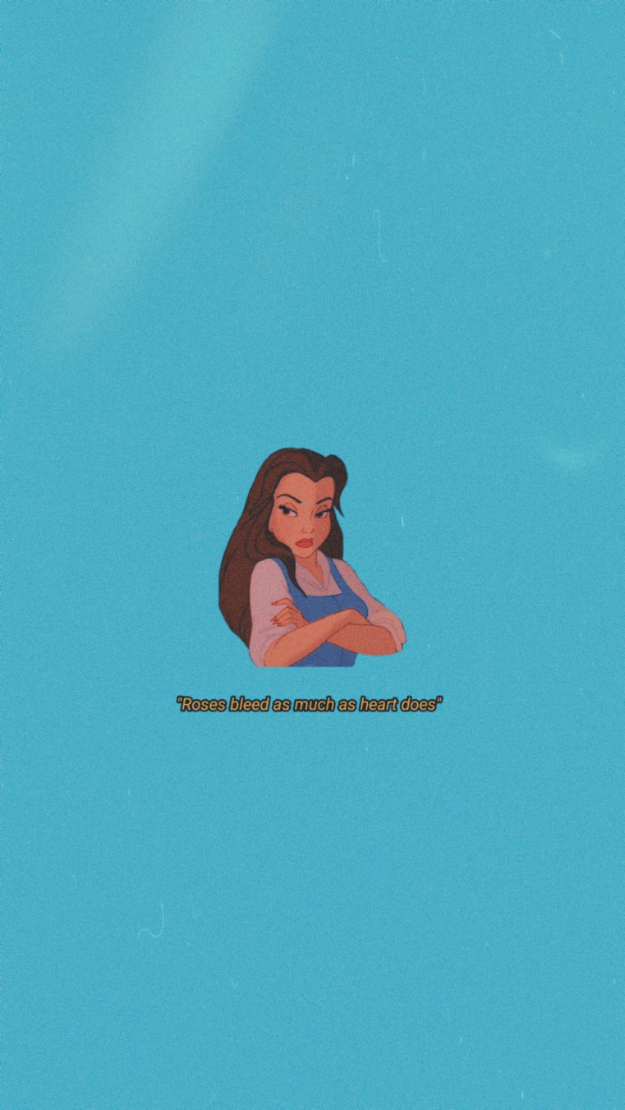 A blue background with an animated woman on it - Belle