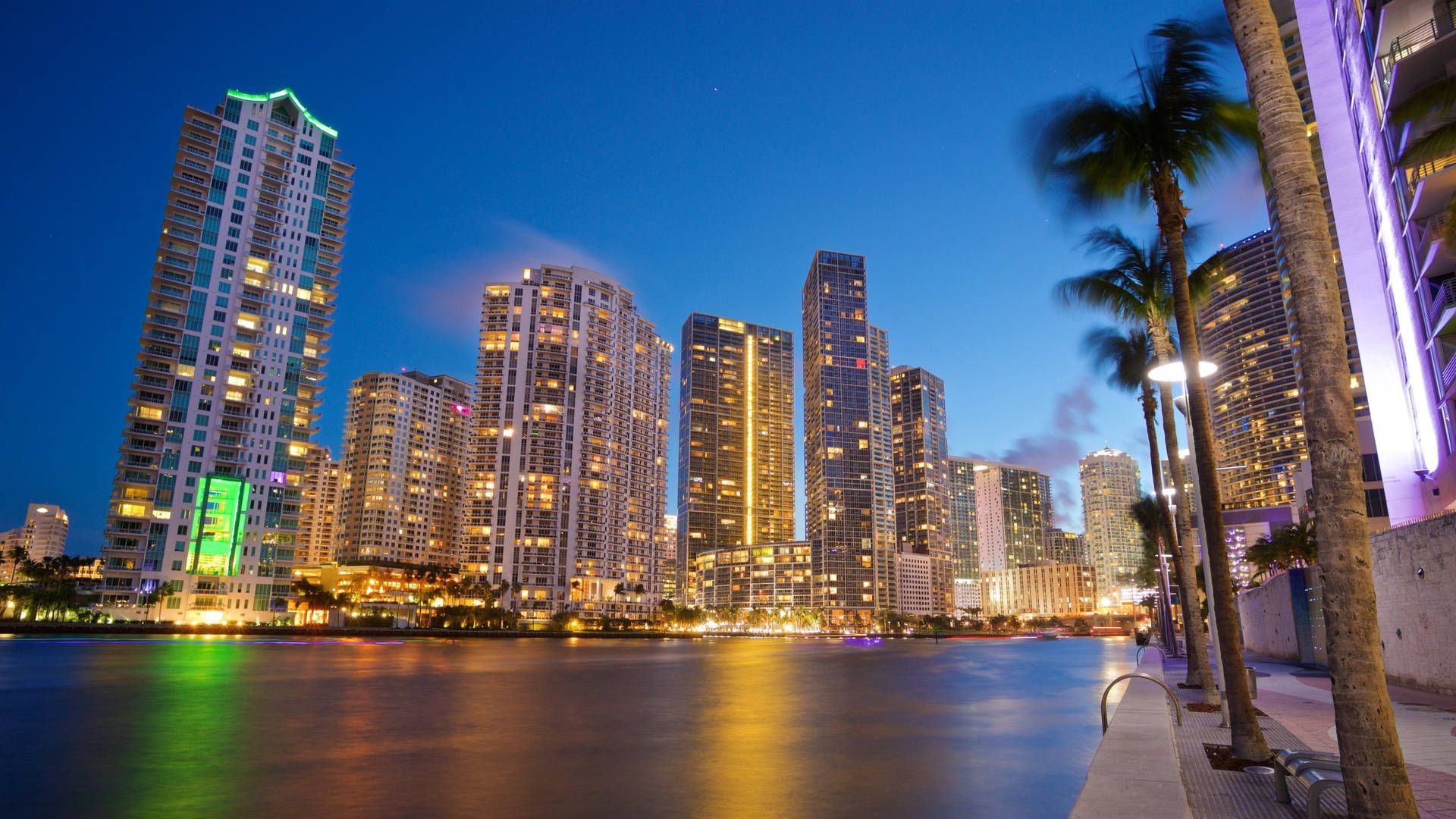 Download Panoramic View of Downtown Miami Skyline Wallpaper