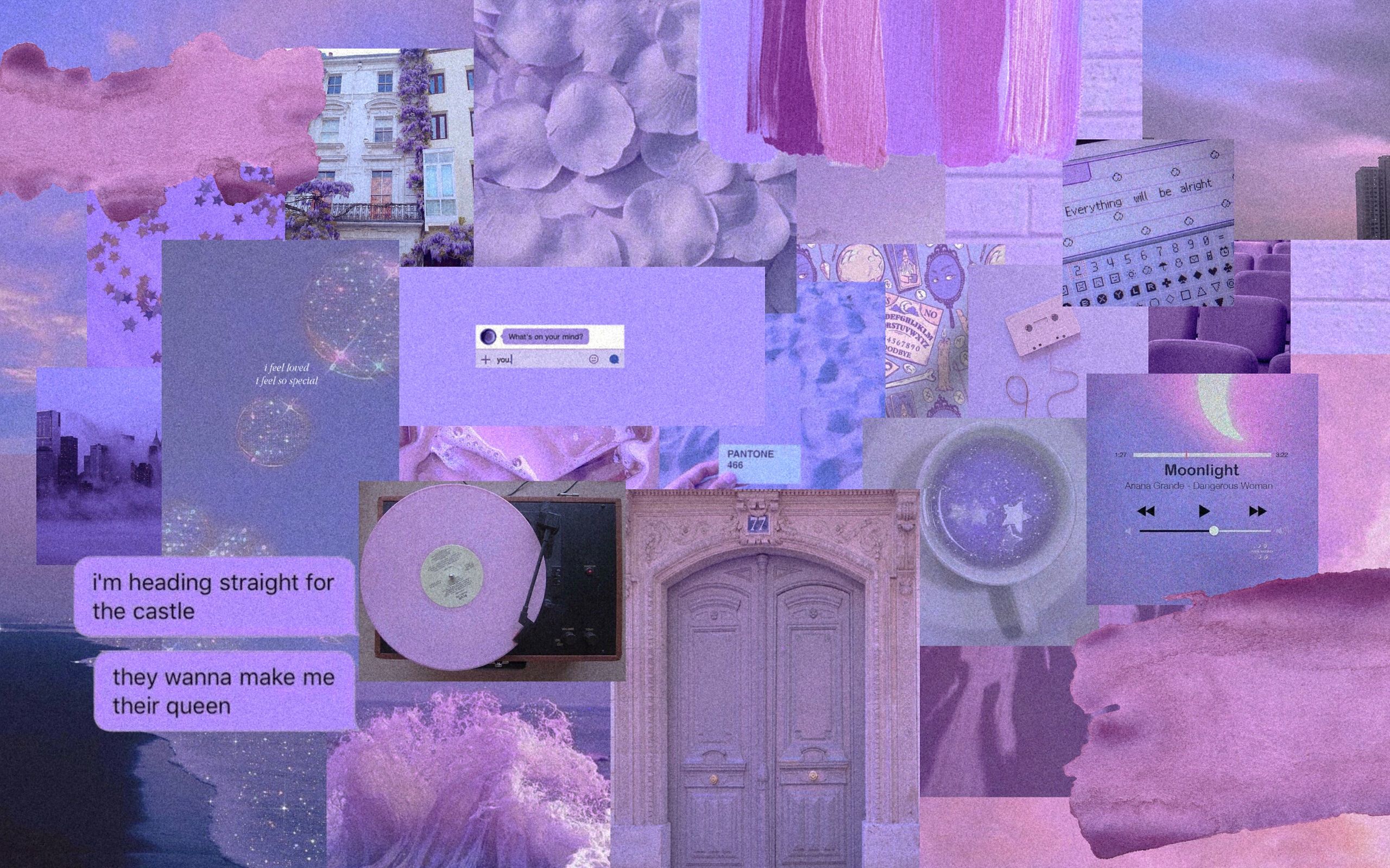 A collage of purple and pink images including a door, a cassette tape, and text. - 