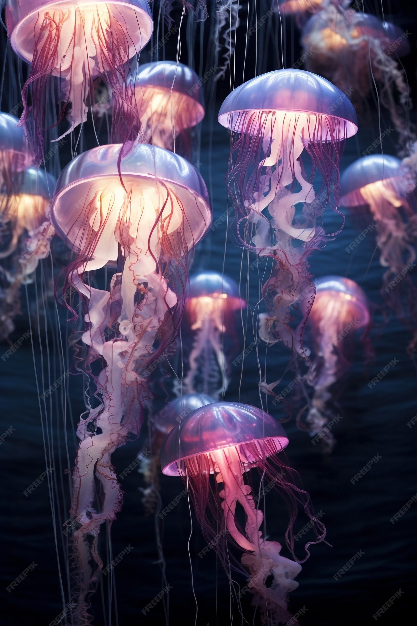 A group of jellyfish floating in water - Jellyfish