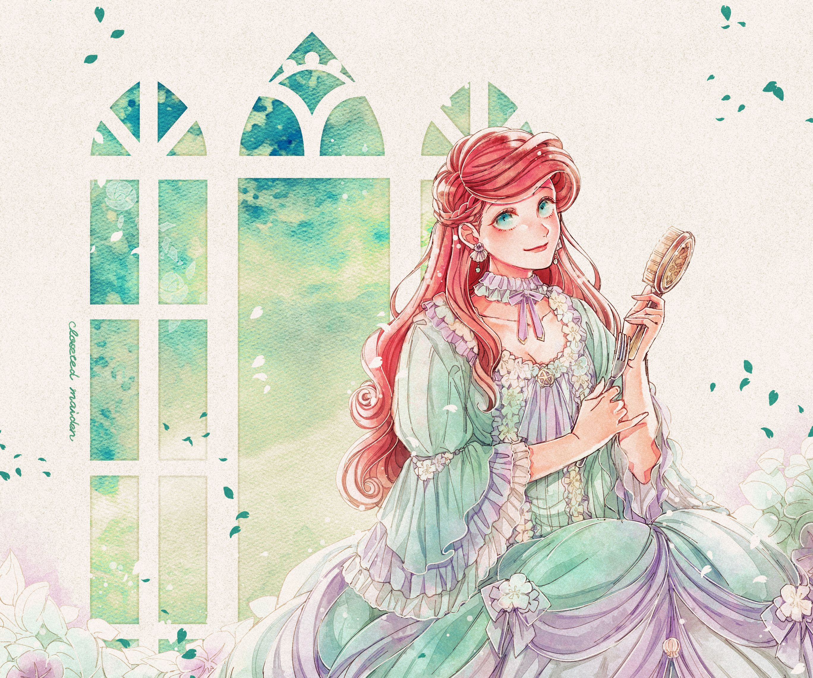 A watercolor painting of an aqua princess - Ariel