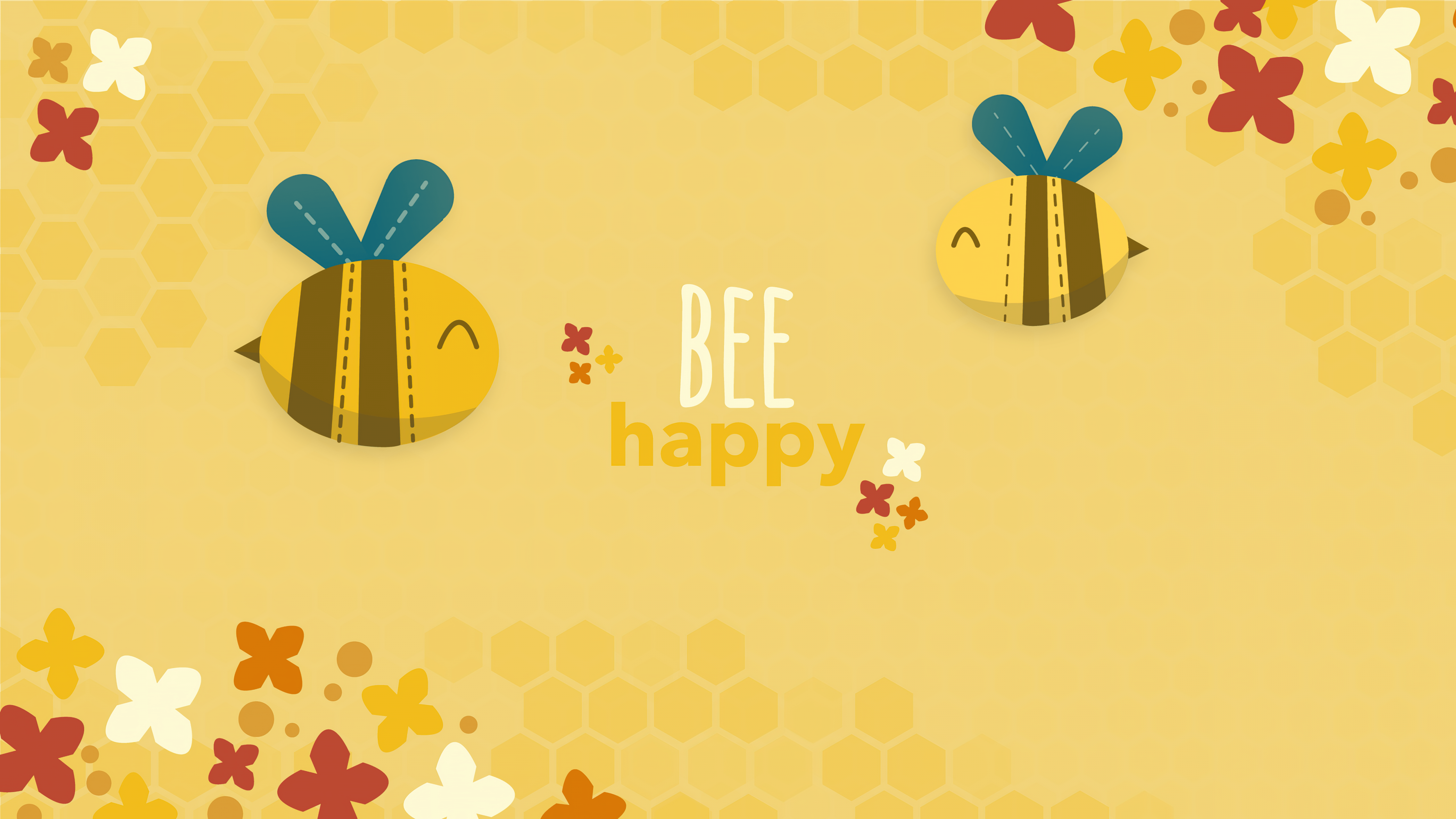 A yellow background with two bees and flowers. - Yellow, bee