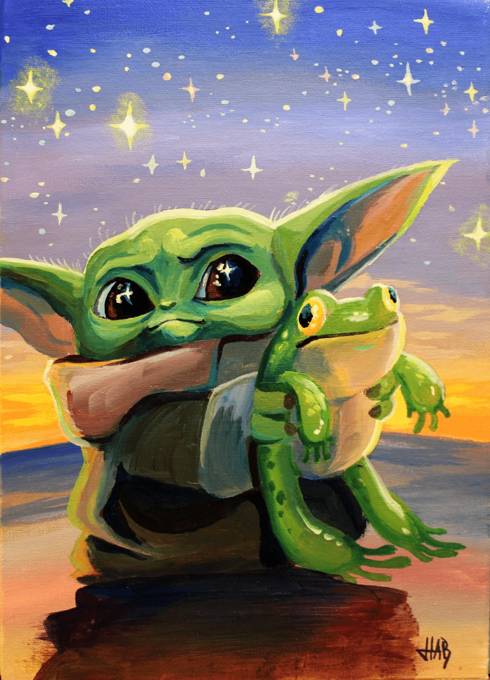 Baby Yoda holding a frog. - Baby Yoda