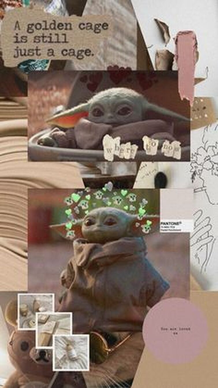The collage is made up of pictures of Baby Yoda. - Baby Yoda