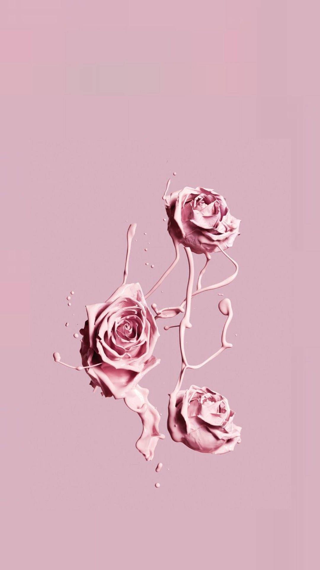 Download IPhone Pink Aesthetic Rose Paint Wallpaper
