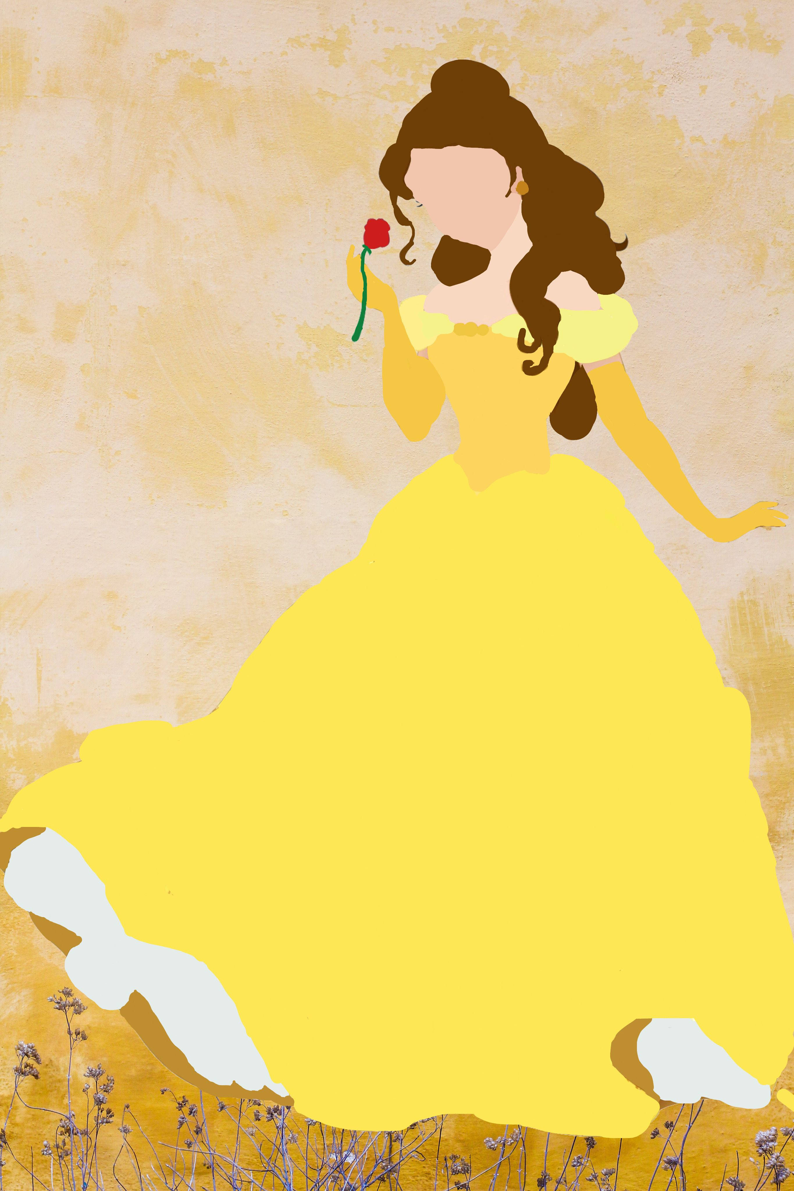 A digital painting of Belle from Beauty and the Beast smelling a rose. - Belle