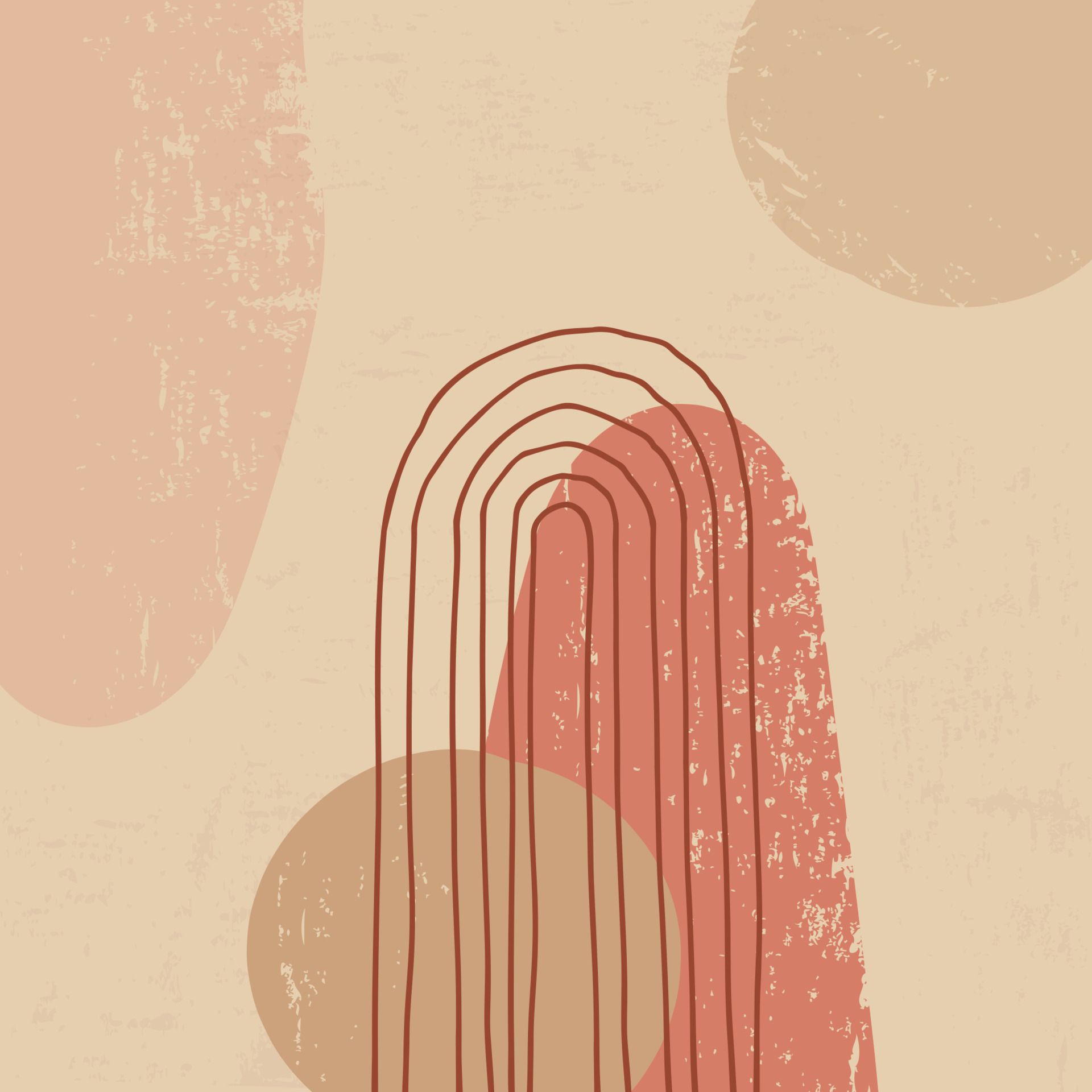 Fashion stylish with organic abstract shapes and line in nude pastel colors. Neutral beige, terracotta background in boho style. Vector Illustration