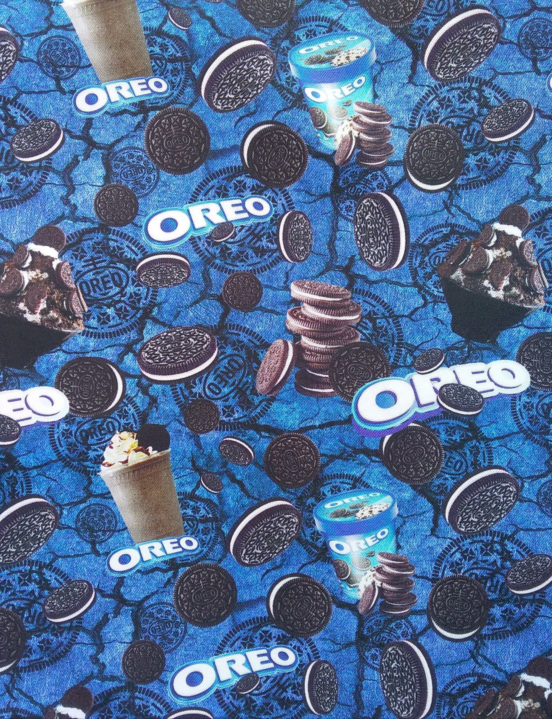 A close up of a blue Oreo patterned fabric - Oreo