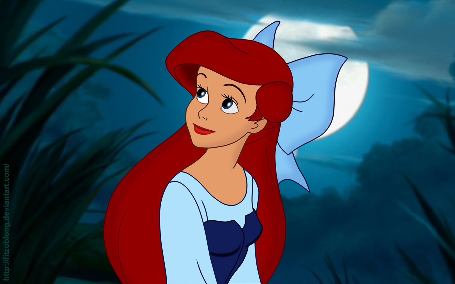 Ariel from the Little Mermaid, with her hair flowing behind her, looking off to the side. - Ariel