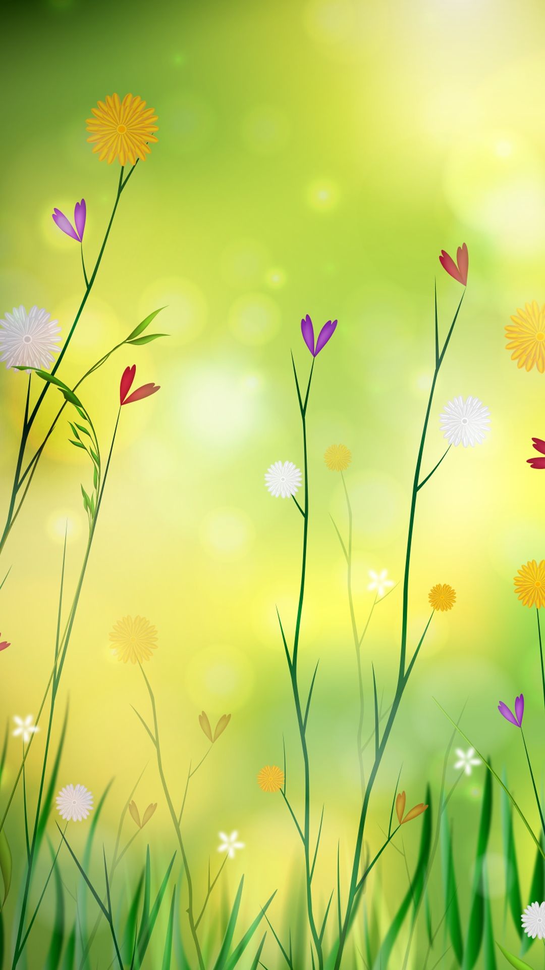 A wallpaper of a grassy field with flowers - Spring