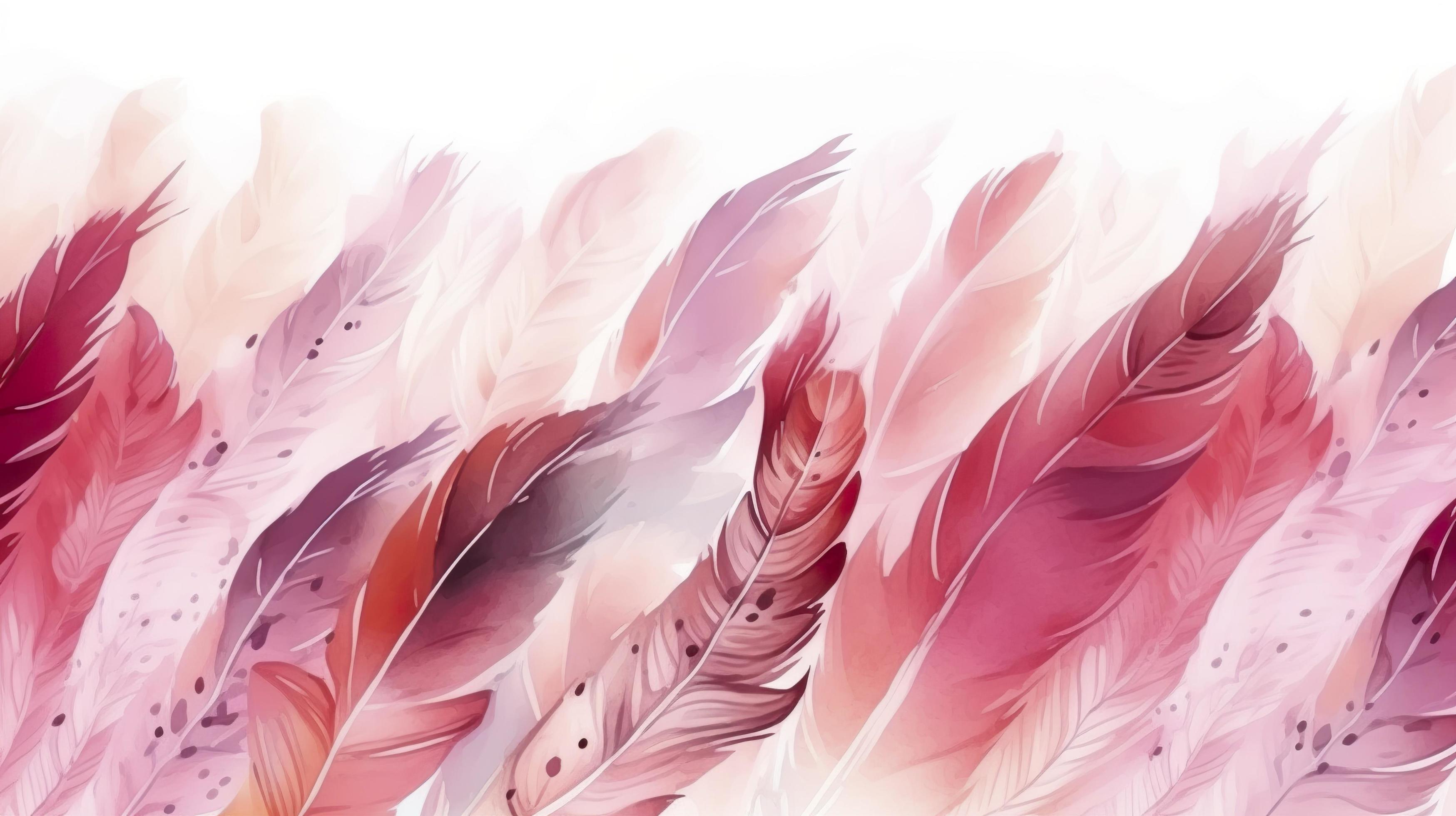 coloured feathers in pink on the background, in the style of subtle shading, anime aesthetic, wallpaper, pigeoncore, free brushwork, translucent color