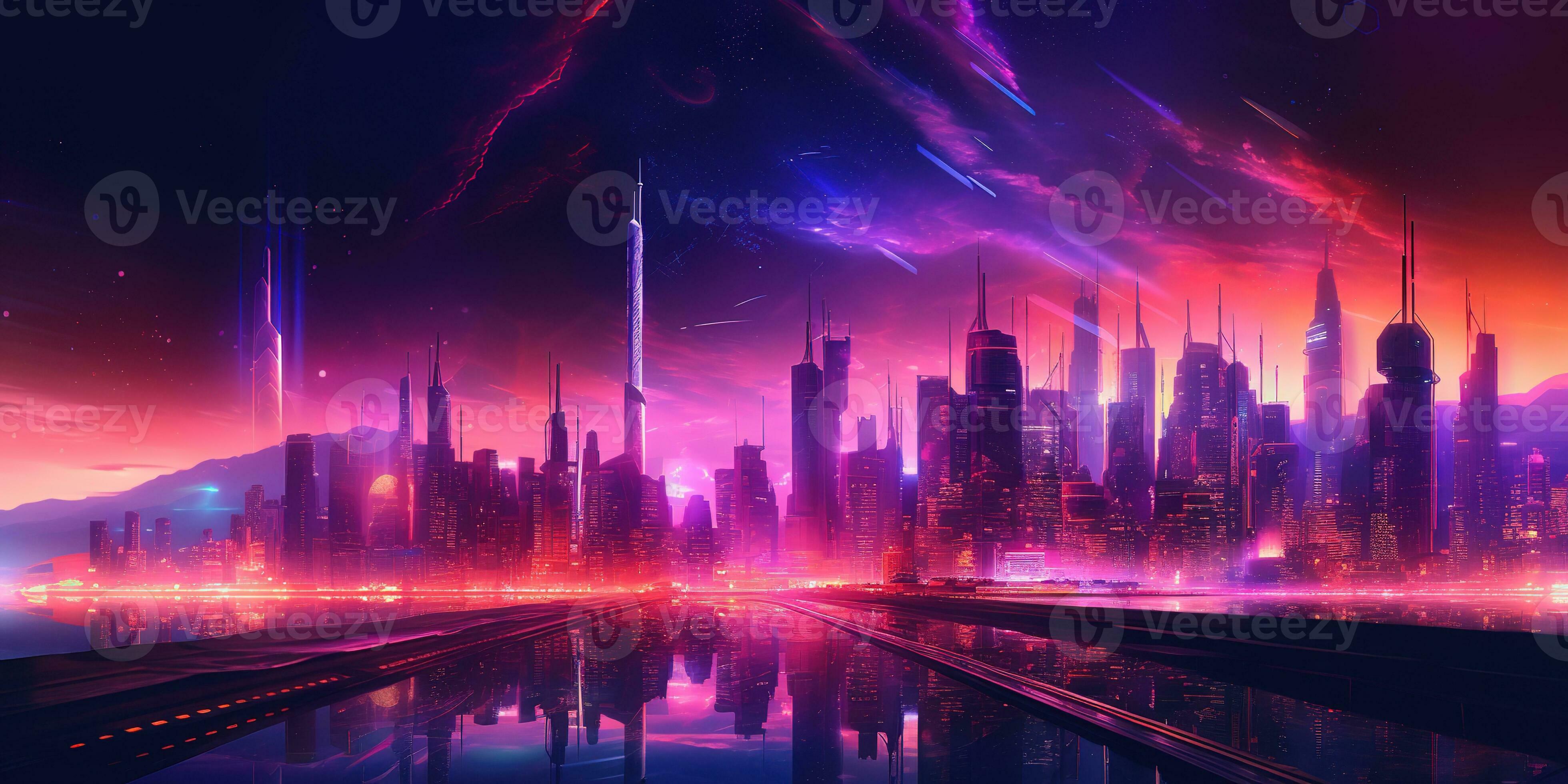 Aesthetic city synthwave wallpaper with a cool and vibrant neon design