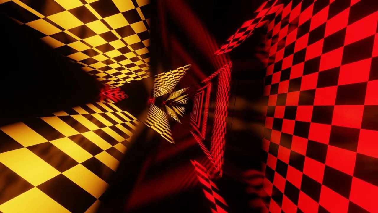 Abstract Background Video 4k VJ LOOP NEON Tunnel Checkered Metallic Gold Red Black Calm Wallpaper