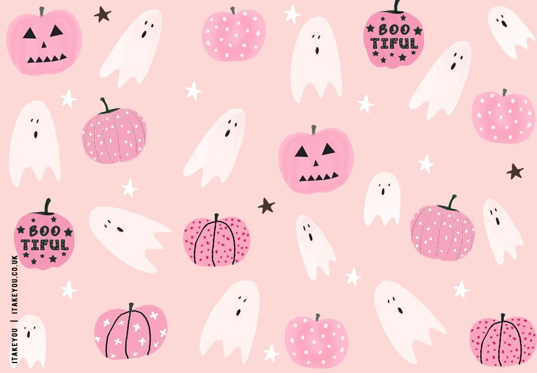 Chic and Preppy Halloween Wallpaper Inspirations : Ghostly Pumpkin Pretty in Pink Wallpaper for Desktop I Take You. Wedding Readings. Wedding Ideas