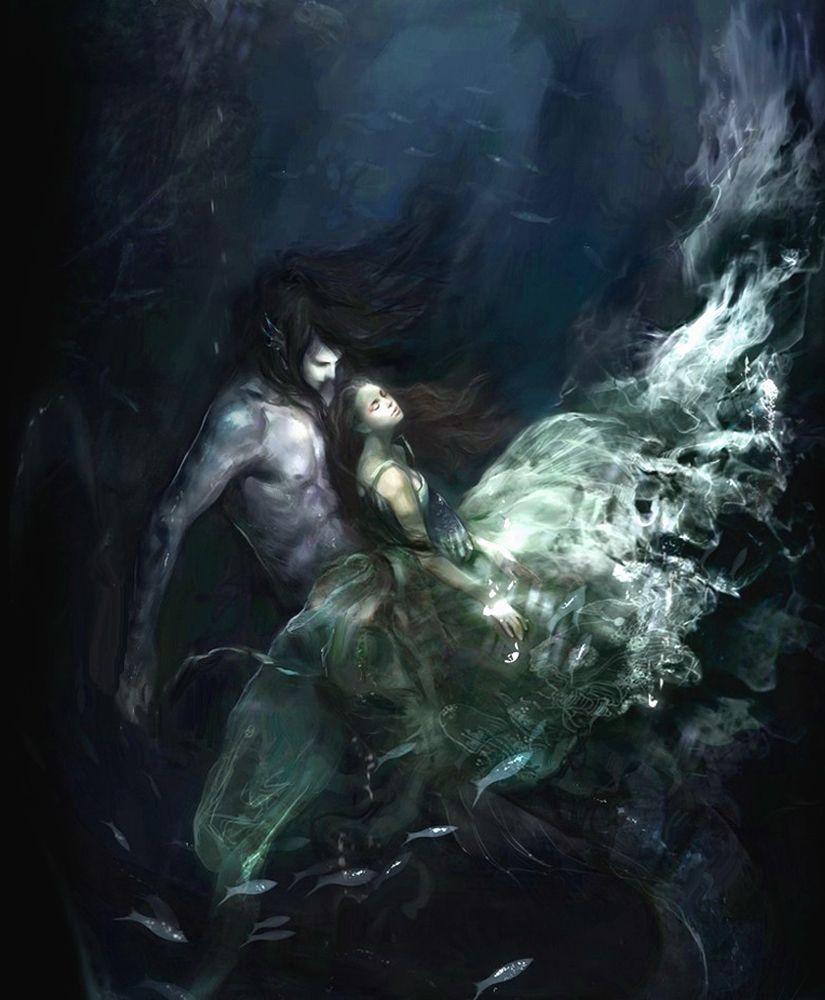 A merman and mermaid swimming in the ocean - Hades