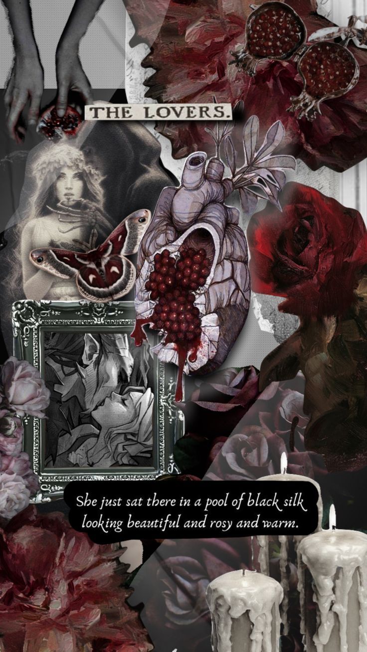 A collage of red roses, candles, and a human heart. - Hades