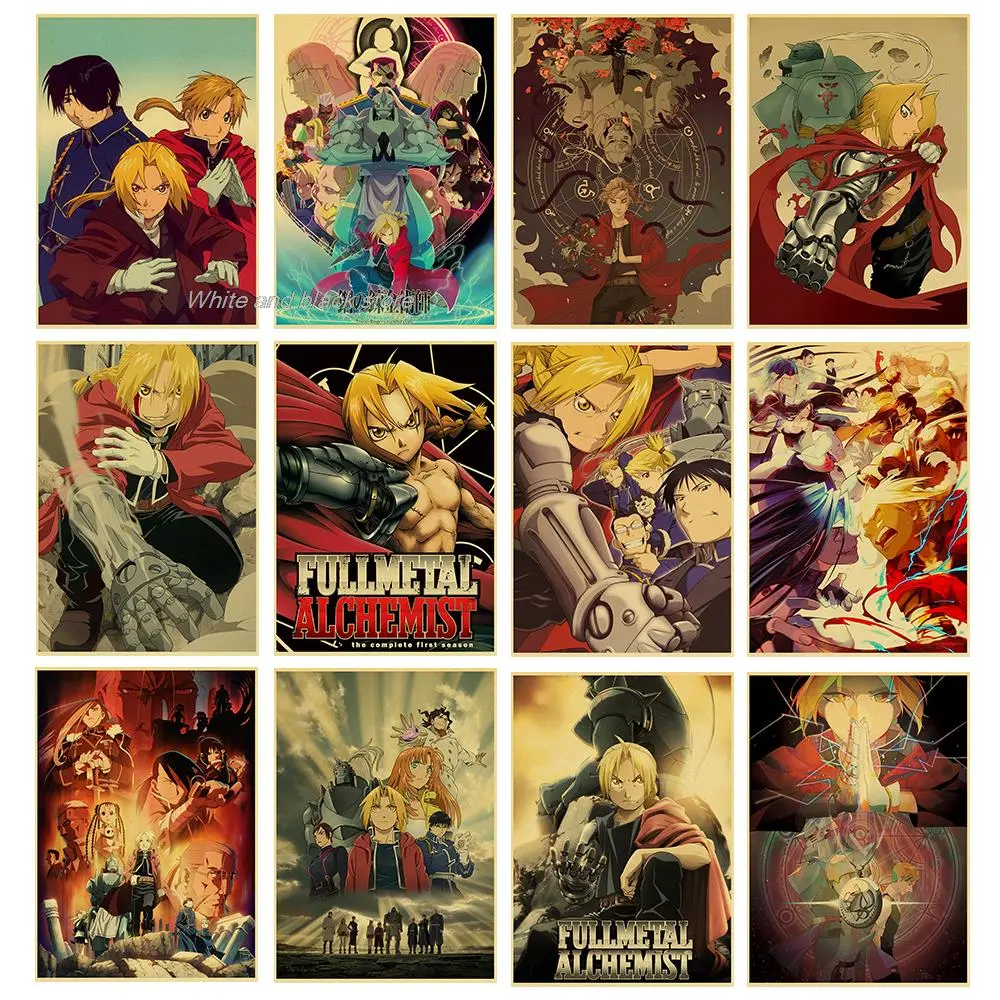 Japanese Anime Fullmetal Alchemist Retro Posters Aesthetic Art Cartoon Painting Kraft Paper Prints Home Room Decor Wall Painting