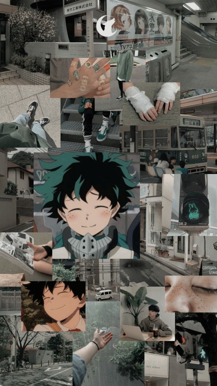 Aesthetic collage of Eijiro Kirishima from My Hero Academia. - Deku