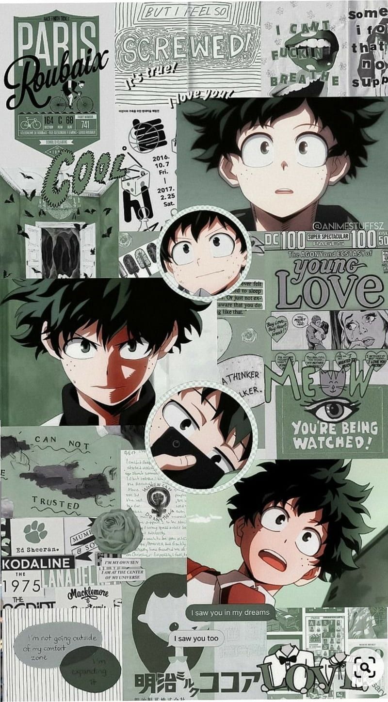Aesthetic wallpaper of anime characters, specifically from the anime series My Hero Academia - Deku