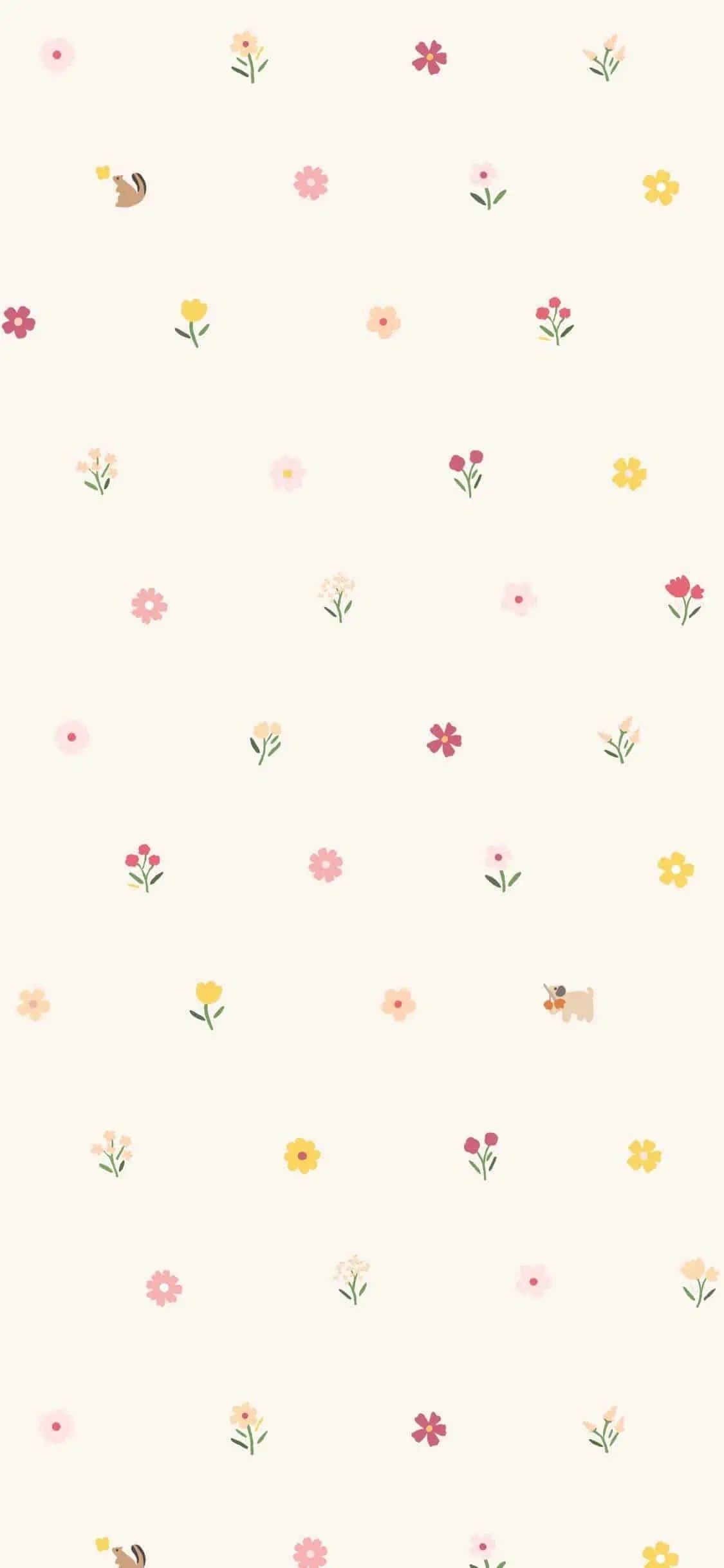 Small flowers and animals on a white background - Cute iPhone, pattern