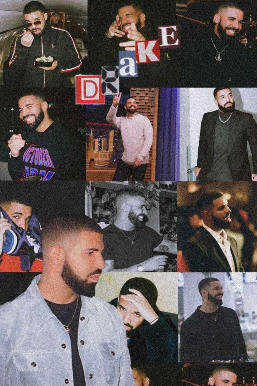 A collage of Drake with the letters D A K E above him - Drake