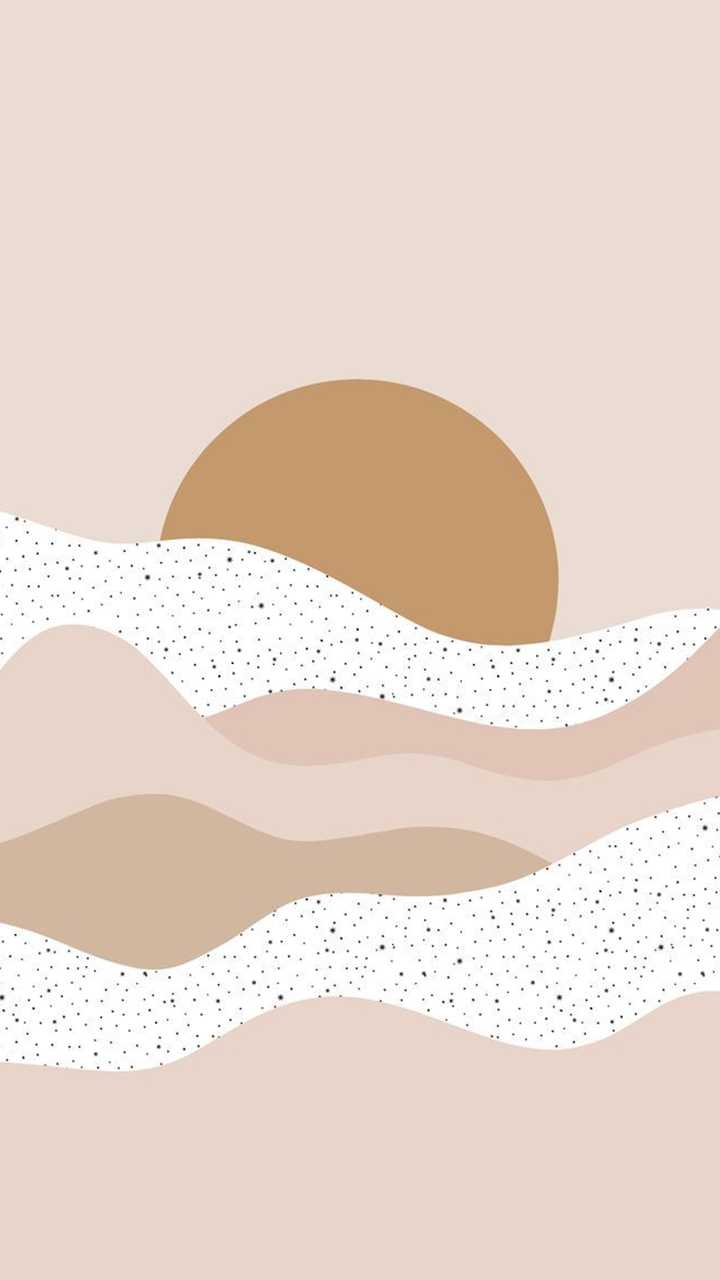 A minimalist landscape illustration of a sun setting over a body of water - Neutral