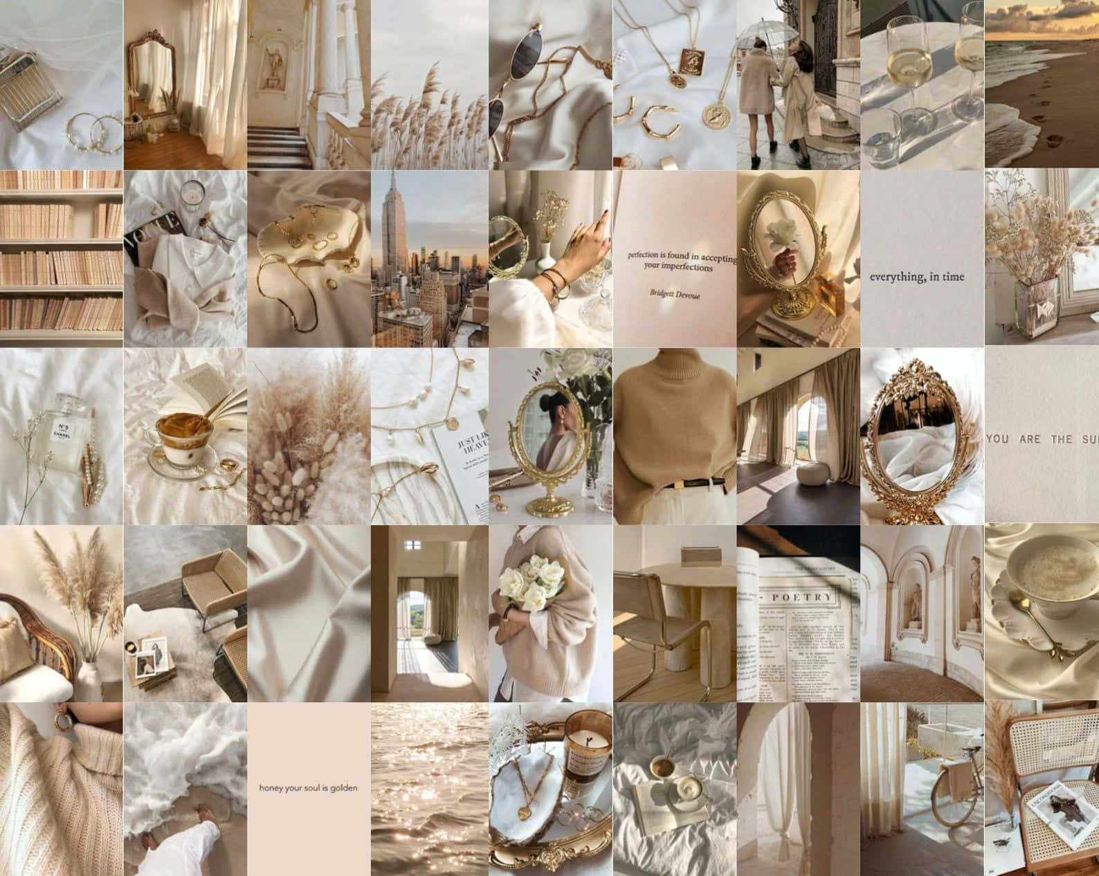 A collage of photos in a beige and white aesthetic. - Neutral