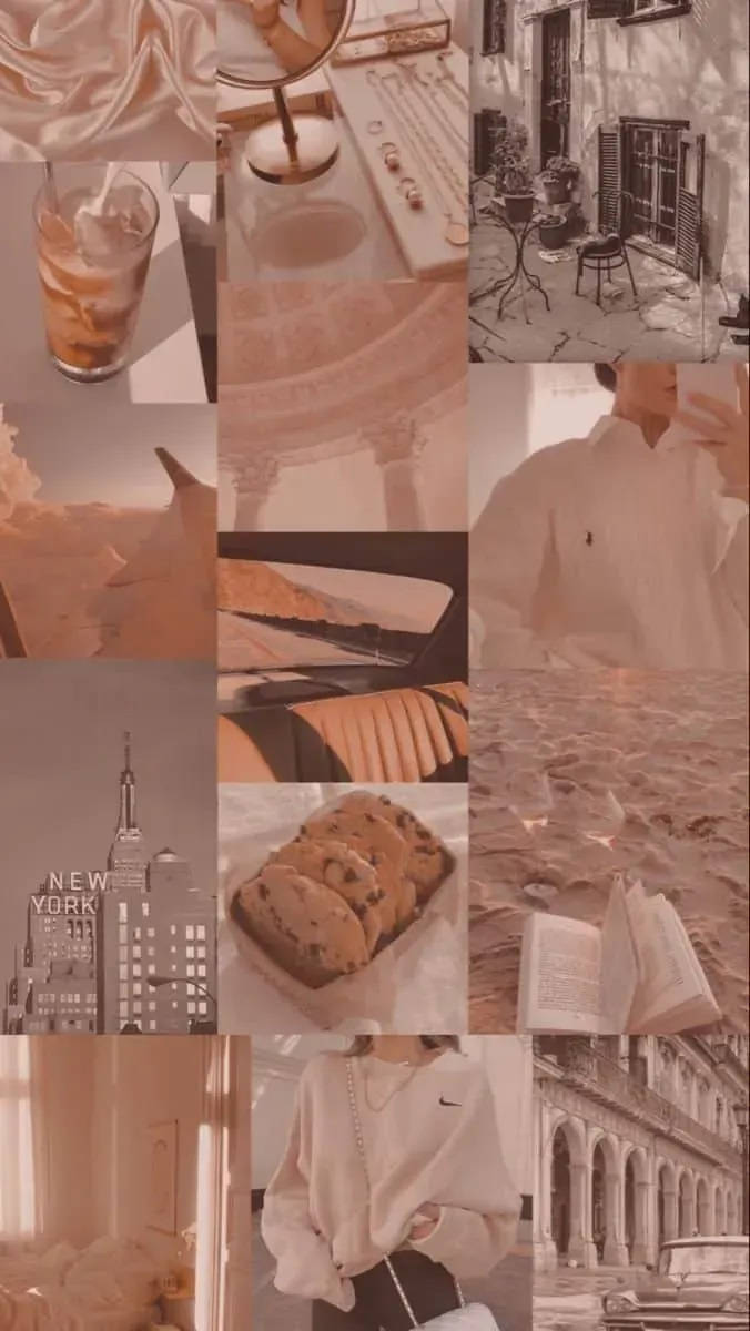 Aesthetic phone background collage of food, drinks, fashion, and city scenes - Neutral