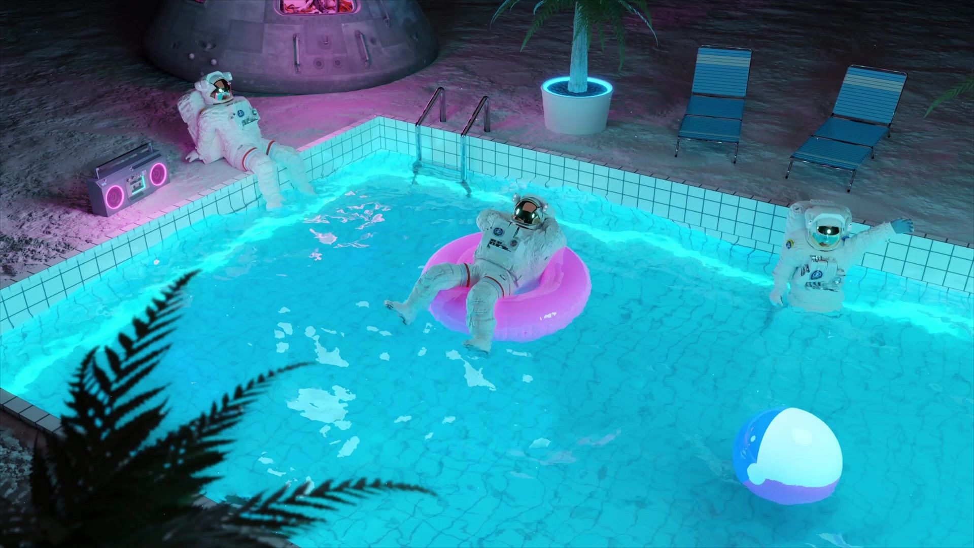 Astronauts Relaxing In The Pool Live Wallpaper
