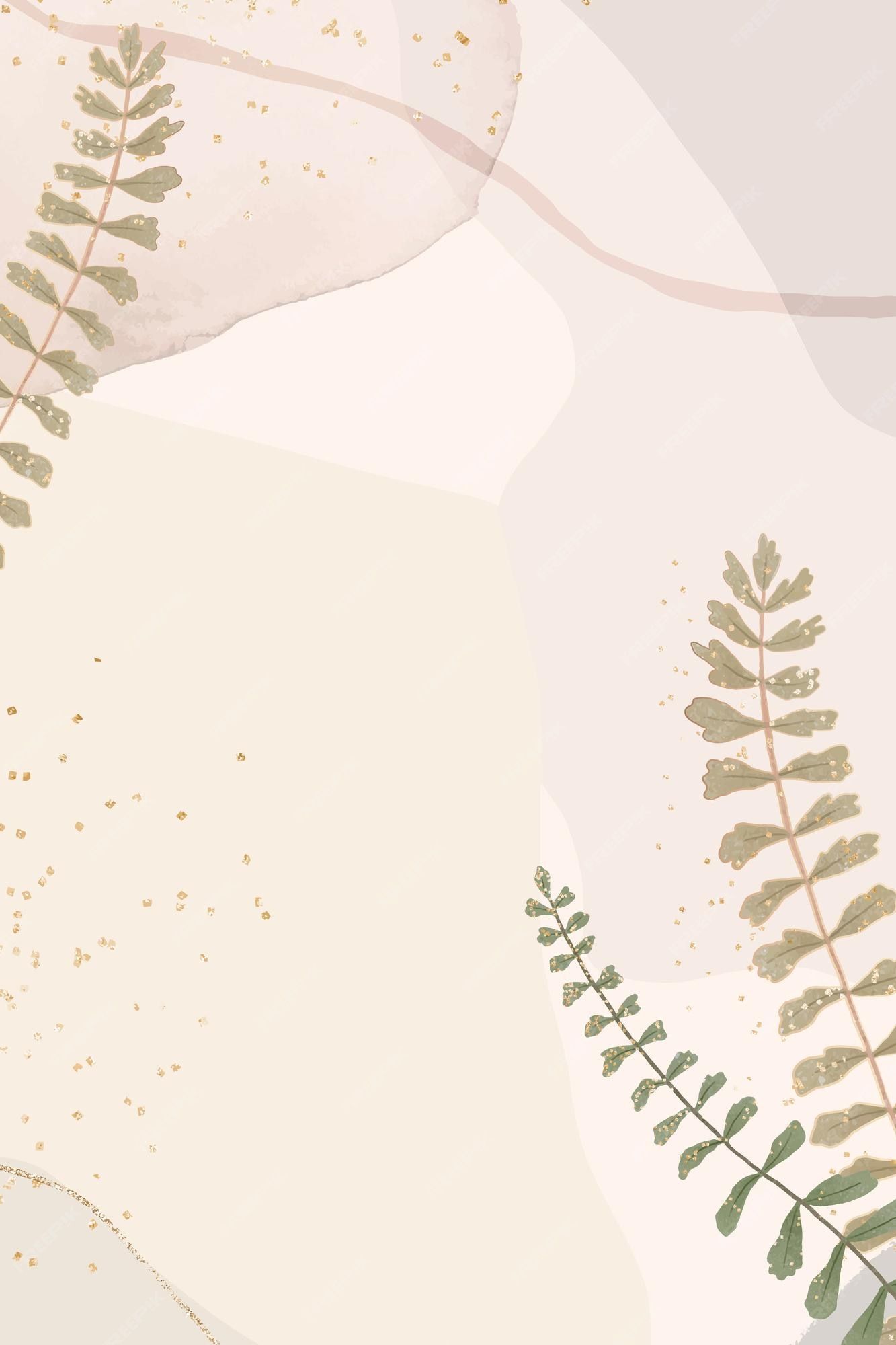 A wallpaper with abstract shapes and green leaves - Neutral