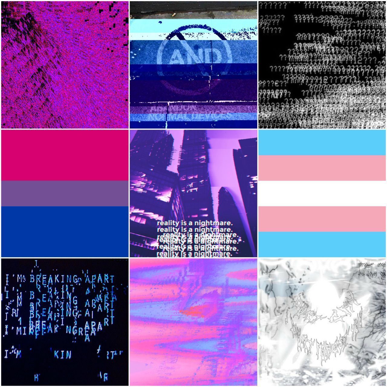 A grid of nine different images, each with a different aesthetic. - Glitchcore