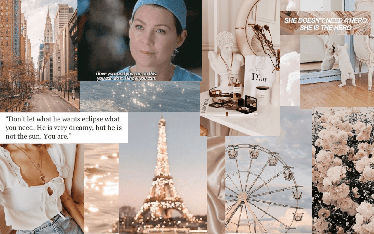 A collage of images including a woman, Eiffel Tower, flowers, and a quote. - Grey's Anatomy