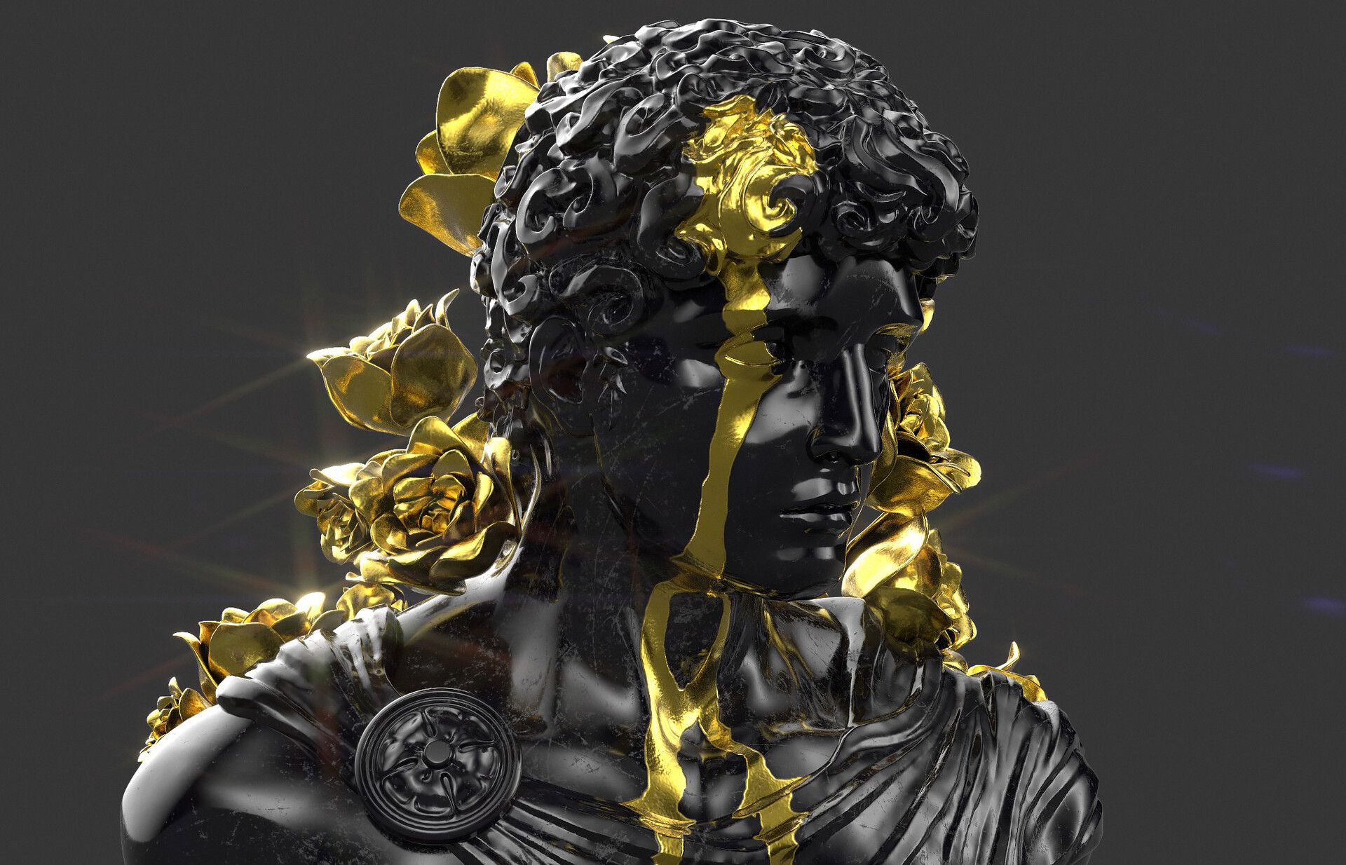 Vaporwave Greek bust / Black & Gold