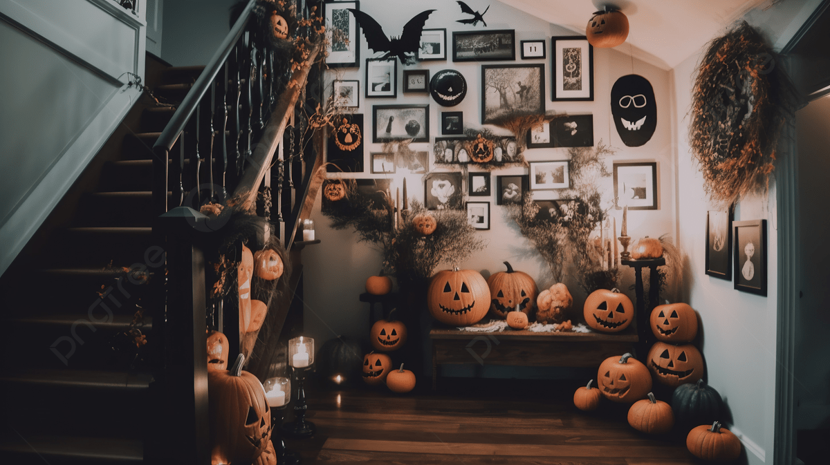 Room Filled With Halloween Decorations And Pumpkins Background, Aesthetic Picture Of Halloween Background Image And Wallpaper for Free Download