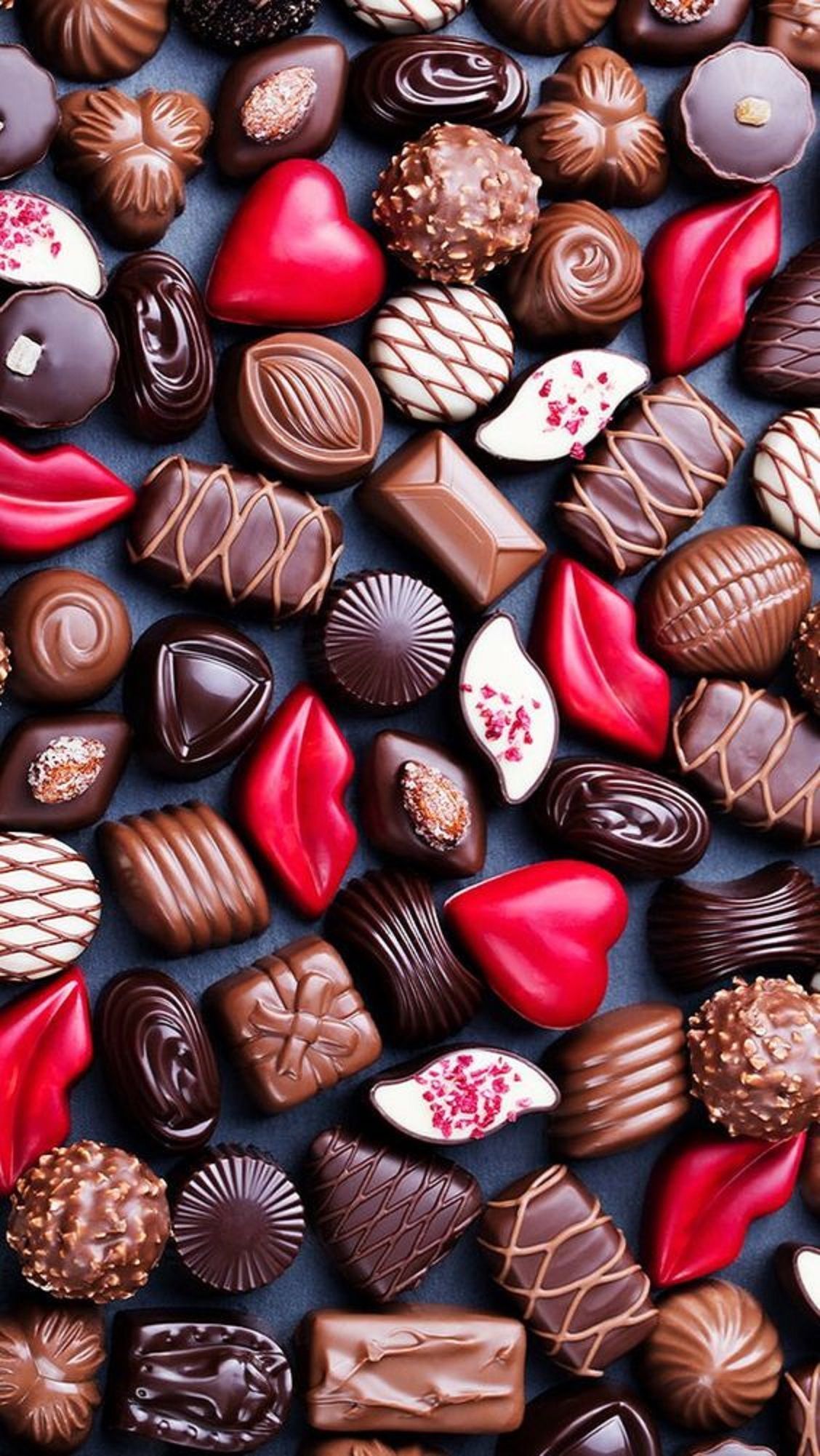 A collection of chocolates in various shapes and sizes. - Chocolate