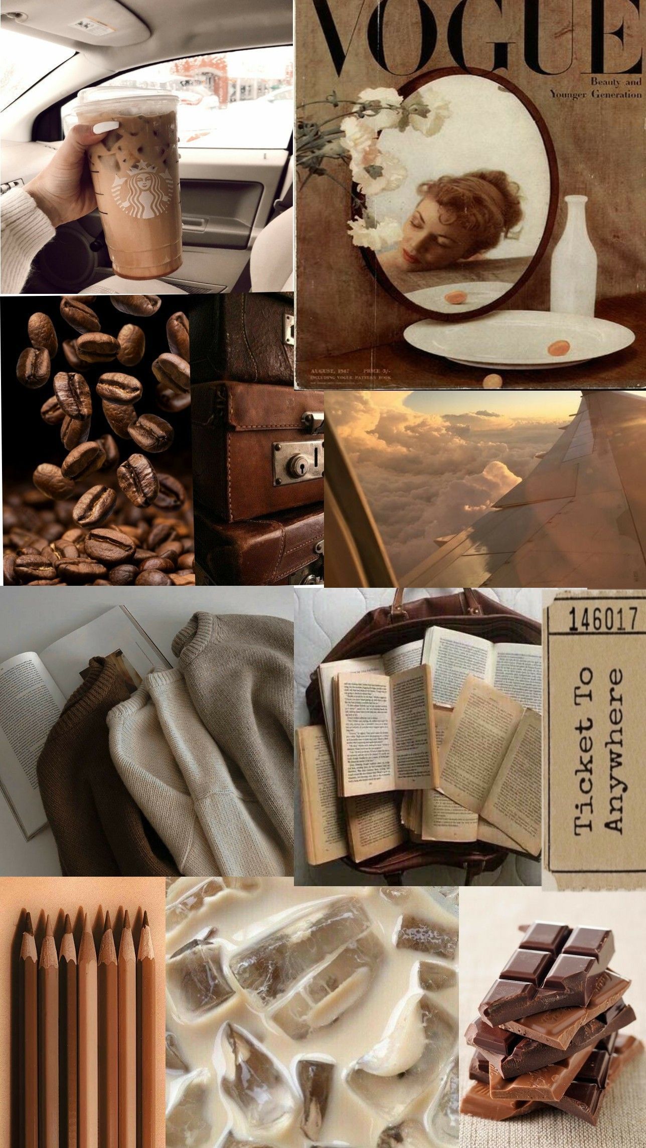 Aesthetic collage with coffee, books, and brown colors - Chocolate