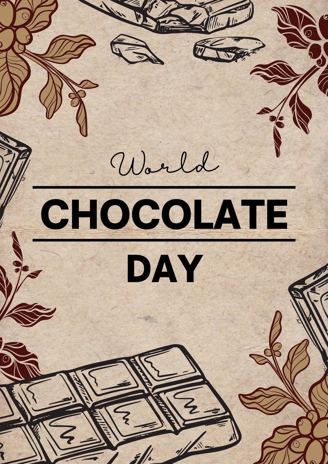 A card with the words World Chocolate Day on it. - Chocolate