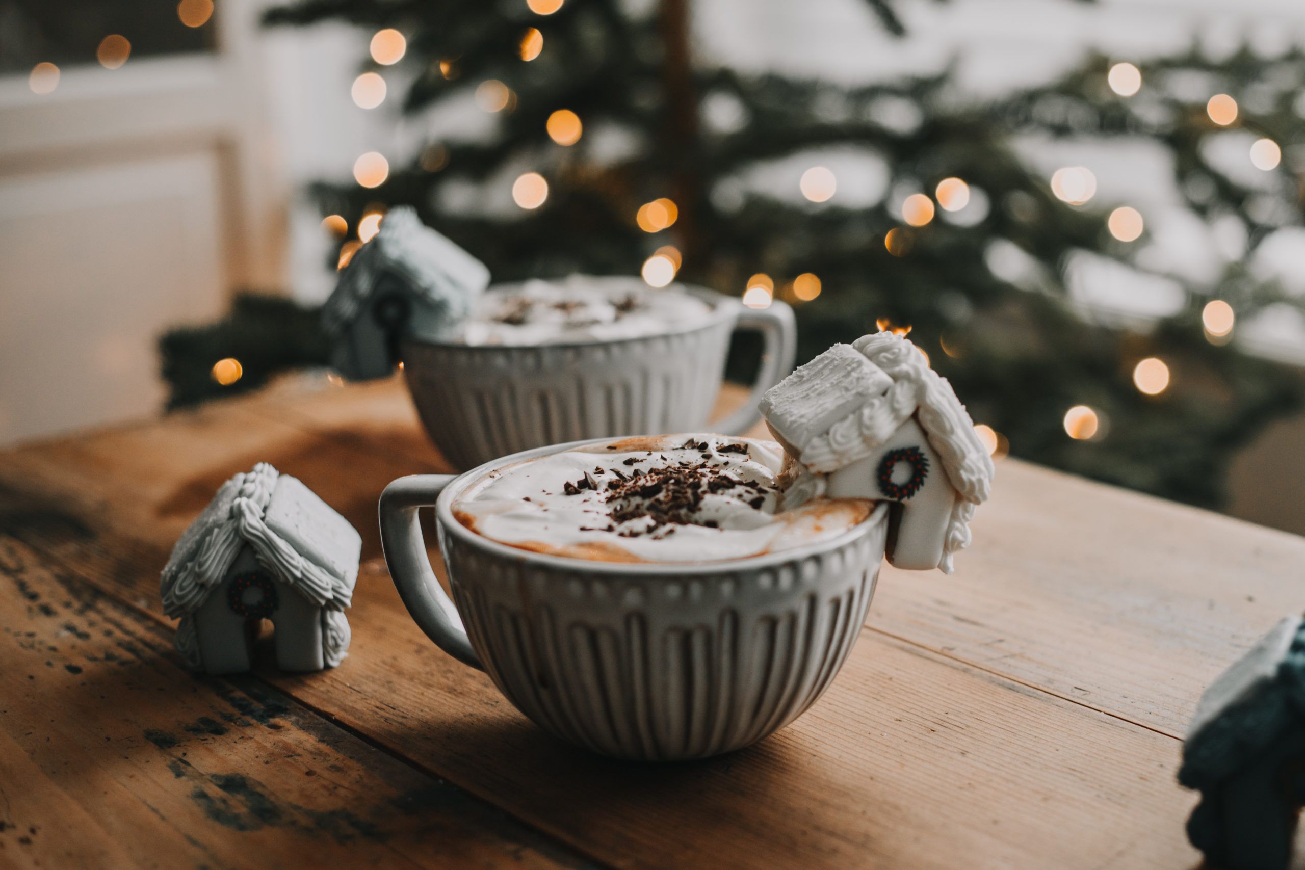 Cup of hot chocolate with gingerbread on a wooden table - Chocolate