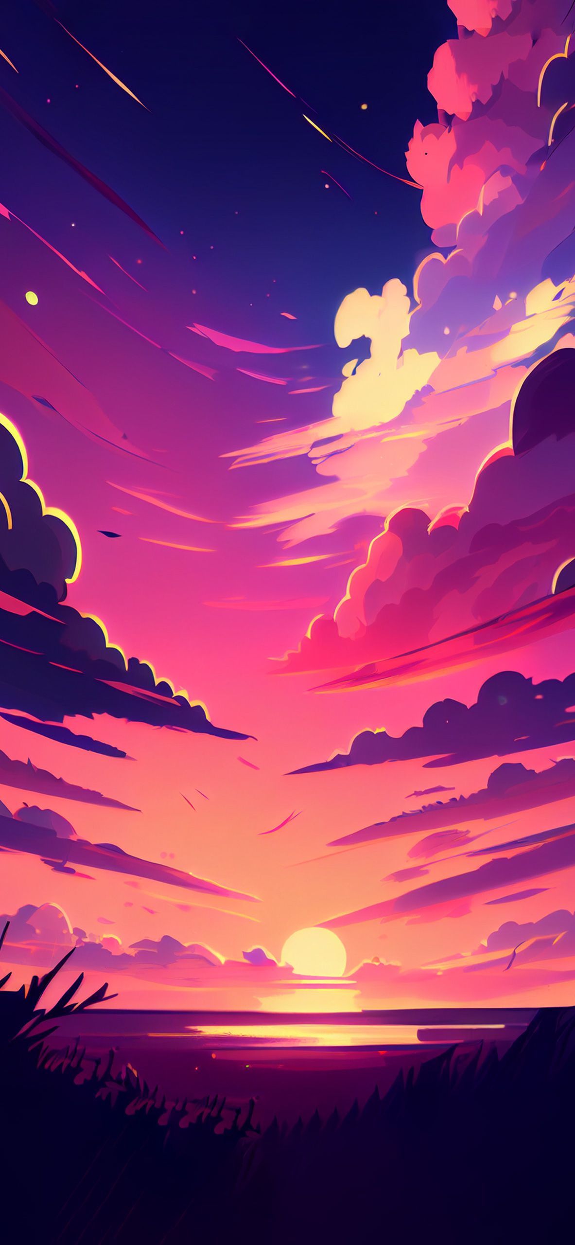 Aesthetic sunset wallpaper for phone with a pink and purple sky - Warm, vector