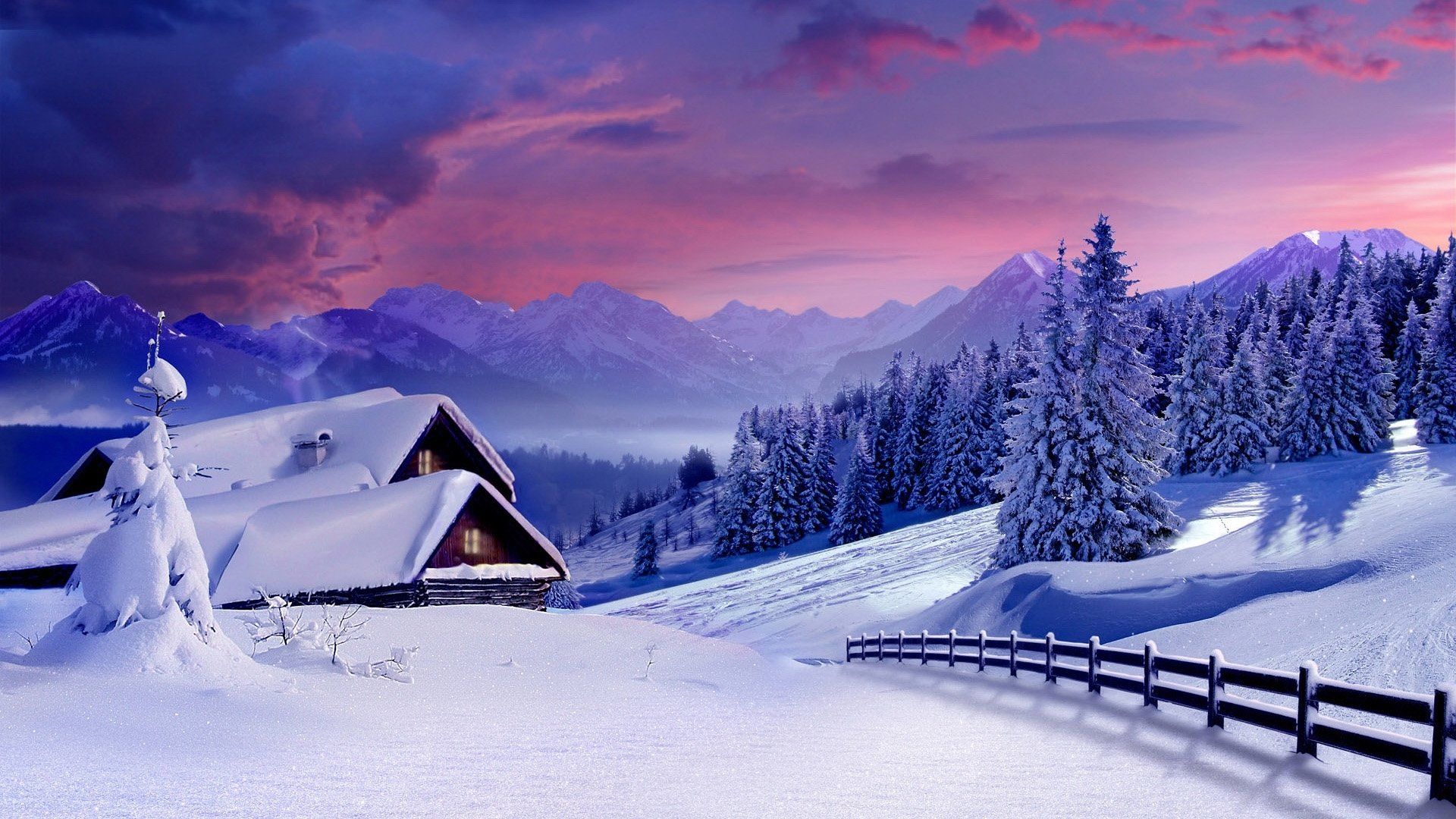 Snowy house in the mountains wallpaper 1920x1080 - Winter