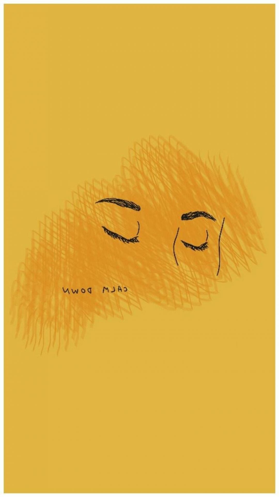 A yellow background with a black sketch of a face with eyes closed. - Yellow