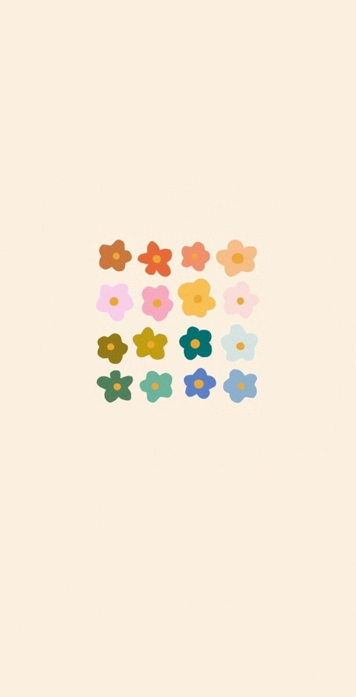 A phone wallpaper with 16 flowers in different colors - Cute iPhone