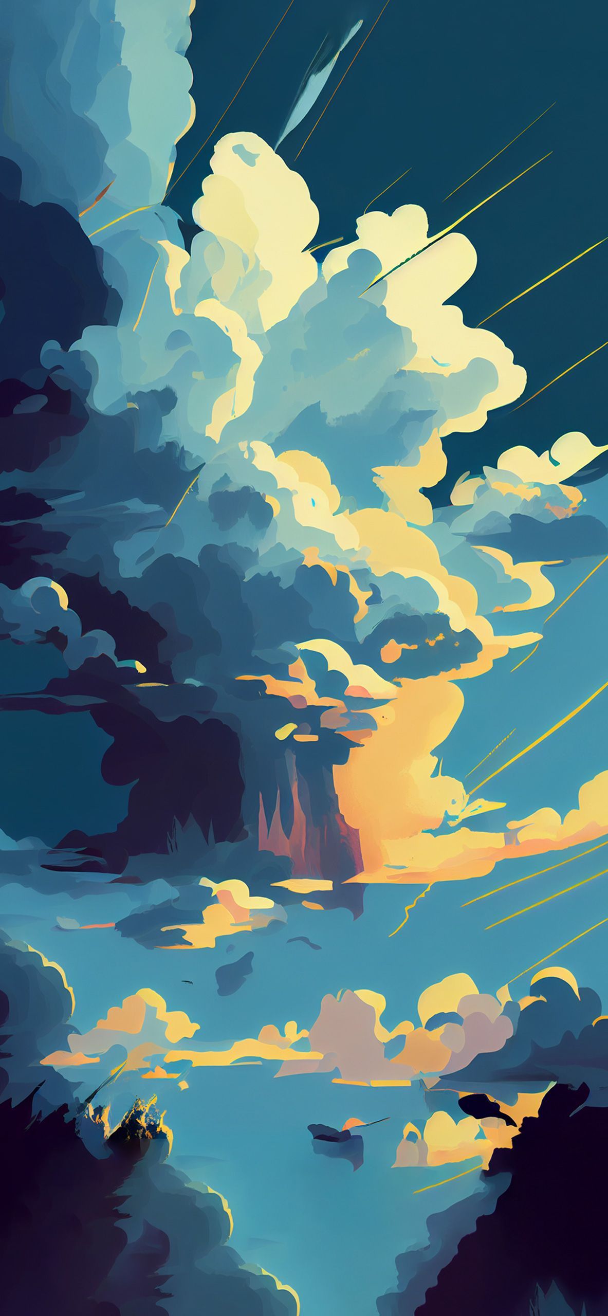 1440x2560 wallpaper of a painting of a sunset sky with clouds - March