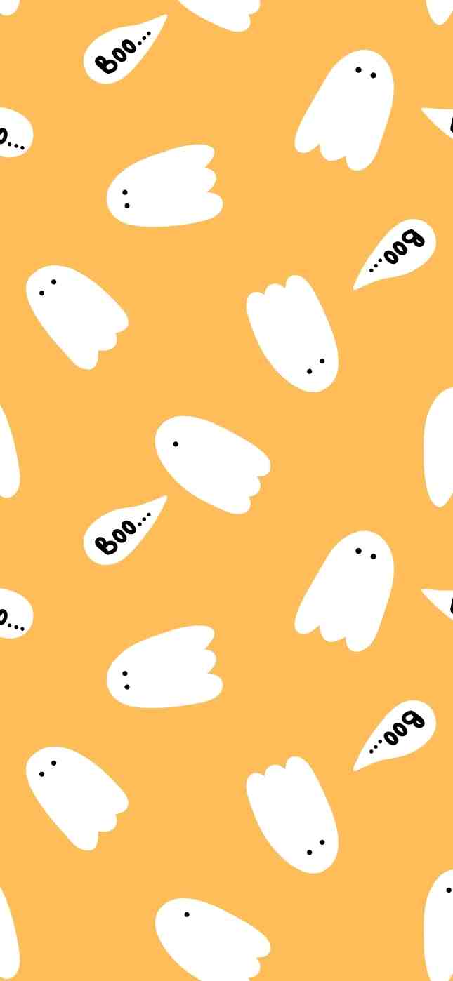Cute halloween wallpaper, orange background, with white ghosts, saying the word boo - Cute iPhone, ghost