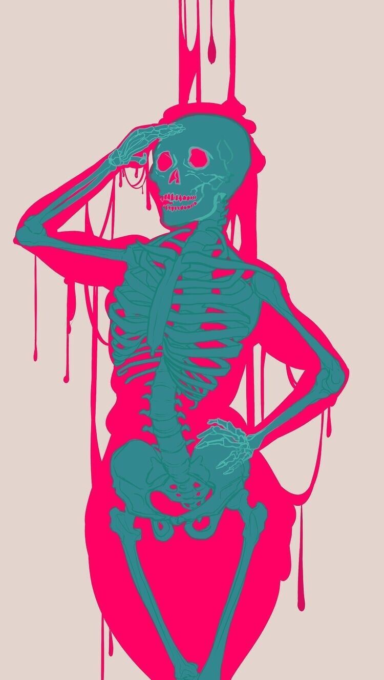 2.5” Sticker Creepy Pink Skeleton Horror Psycho Evil Cult Cool Halloween Scare