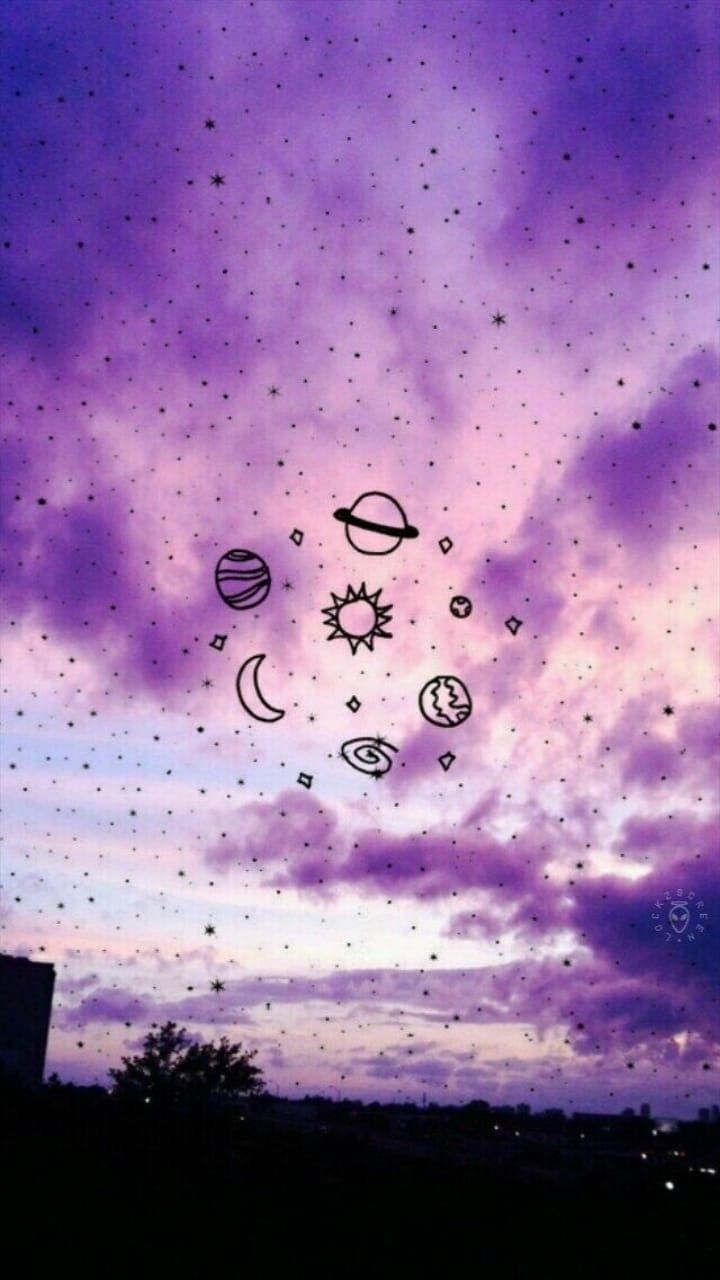 Aesthetic purple galaxy doodles Wallpaper Download
