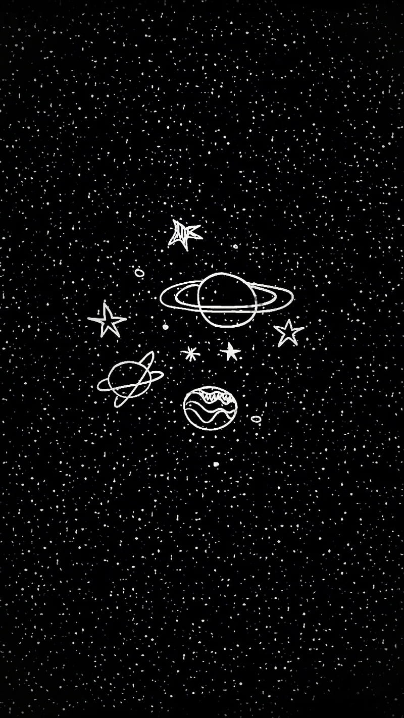 Black and white aesthetic wallpaper of the universe - Doodles, black phone
