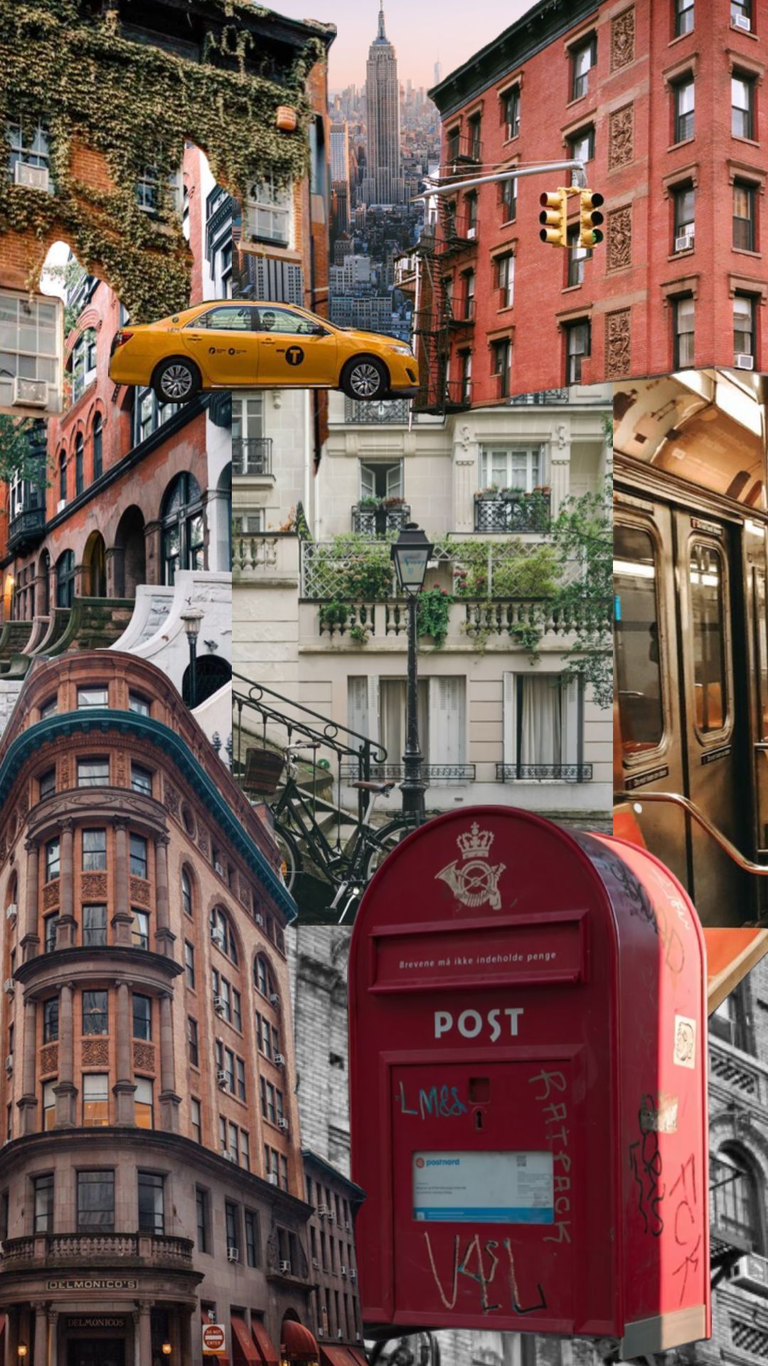 A collage of New York City buildings, cars, and street signs. - London