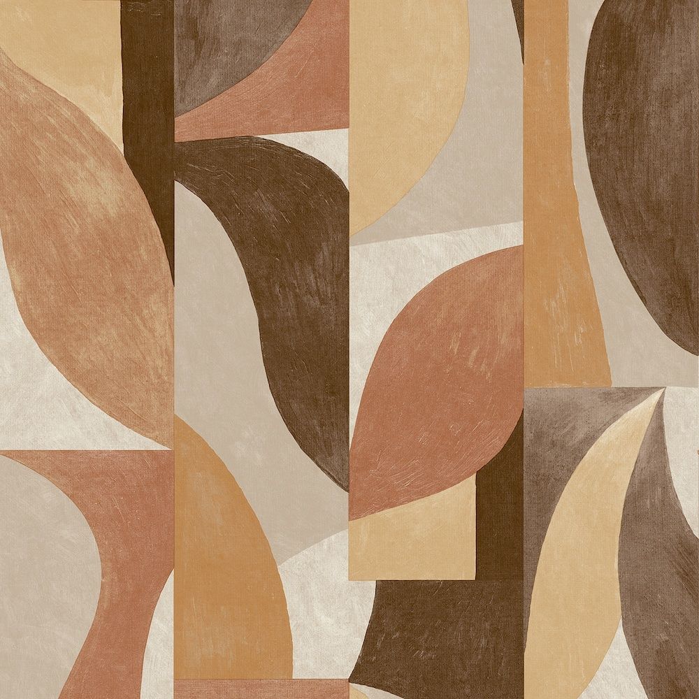 An abstract pattern of overlapping geometric shapes in brown, orange and beige - Terracotta
