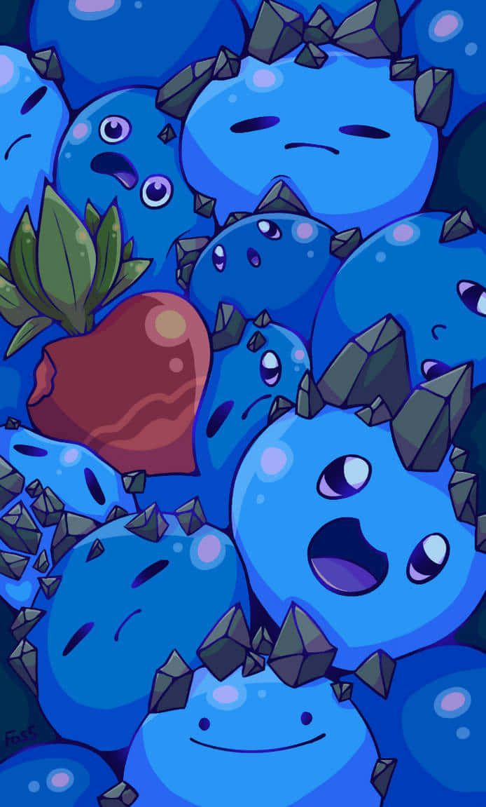 Download A Bunch Of Blue Berries With Faces On Them Wallpaper